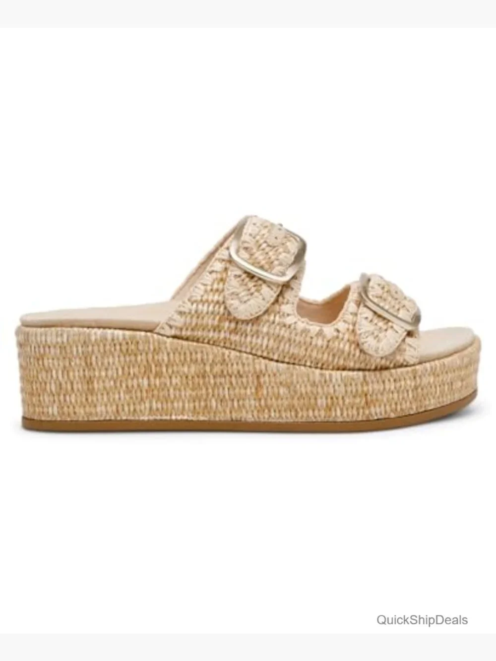 Espadrille Wedge Sandal with Raffia Upper and Buckle Straps